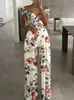 Kvinnor Jumpsuits Rompers Floral Print Jumpsuit Summer Chic Women Straight Party Overalls Y2K Club Romper Elegant Off Shoulder Sleeveless Party Jumpsui J230629