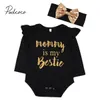 Rompers Brand born Casual Toddler Baby Girl Boys Cotton Long Sleeve Black Bodysuit Headband 2PCS Jumpsuit Mommy is My ie 230628