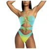 Kvinnors badkläder Kvinnor Bikini Set Gradient One Piece Swimsuit Cut Out Swimming Baddräkter Beach Suit