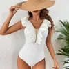 Traje de baño 2023 perlas cuello en V una pieza traje de baño mujer traje de baño Push Up Monokini malla trajes de baño traje de baño ropa de playa HKD230628