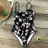 Swim Wear Summer Sty One Piece Swimsuit For Women Palm Print Swimwear Aves Tryckt Monokini Pad Bathing Suit Beach Wear Fa Bain HKD230628