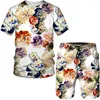 Agasalhos femininos com estampa floral, camisetas femininas de manga curta e shorts, conjuntos de duas peças, roupas femininas, moda, roupa de verão para