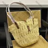 Womens Summer Fashion Raffia Beach Totes Bags Fashion Designer Summer Handbags Shopping Tote Straw Letters Shoulder Bag Gold Buckle Shopping Bag