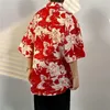 Camicie casual da uomo E-BAIHUI Red Vintage For Floral Men Print Japan Style Manica corta Blu Allentato Estate Abbigliamento maschile Top