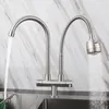 Kökskranar Dubbel utloppskran 304 Rostfritt stål Singel Cold Pipe Tap Universal Rotating Sink