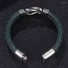 Pulseras con abalorios, joyería Punk para hombre, pulsera de cuero verde, gráfico de bobinado Irregular, cierre magnético de acero inoxidable, pulsera para hombre, regalos para hombre