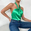 Kvinnors tankar eBaihui kläder hängande nacke snör upp jade grön satin mikro elastisk tank sling spandex lös sexig kryddig tjej toppar