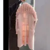 女性プラスサイズニットフォックスファーコート女性ゆるい秋の長袖編みオーバーコートヨーロッパのエレガントウール
