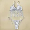 Women's Swimwear Swimming Suit Novelty Women Split Two Pieces Bikini Set Backless Bra Briefs Bandage Bronzing Print Beachwear