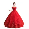 2023 dentelle rouge perlée robes de mariée chérie dentelle épaule 3D-appliques florales dos nu sans manches balayage train formel balayage tain brillant robes de mariée turques