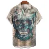 男性Sドレスシャツ2023夏のスカルヘッド3Dプリントパターンシャツハワイアンレトロ5xlラージカジュアル快適な通気性短袖230629