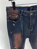 Jeans masculinos estilo vintage, belos buracos, jeans casuais, jeans de grife de luxo