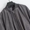 Kvinnorjackor 2023 Kvinnor Stativ Collage Lång ärm Loose Casual Pu Leather Bomber Jacket Faux dragkedja