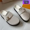 Mysig platt komforttrosa mule sandaler brun vit läder blå svart grå denim designer kvinnors tofflor mode glider sommar strand glid tofflor lyx platt sandal