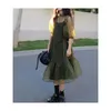 Robes décontractées femmes vêtements 2023 vert foncé gaze robe printemps été lâche Organza bulle manches Simple doux à la mode