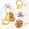 Öppnar Fotavtryck Keychain Bottle Opener Baby Shower Favors för gästtillbehör och dekorationer med Organza -väskor Taggar Rope XB1 Drop DH2FL