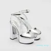 Metallic Peep-Toe Platform sandalen dikke hoge hakken Enkelband hakken Pumps blokhak sandaal luxe designer schoenen voor dames fabrieksschoeisel