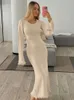 Basic Casual Dresses Elegant Summer Knitted Maxi Dress Long Sleeve Casual O-neck Holiday Beach Dresses Backless Evening Party Night Club Vestidos 230628