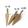 Boren 3 Stks/set Step Cone Bit Hole Cutter Hss Set Titanium Coated Boor Tool Hex Shank 3-12Mm/4-12Mm/4-20Mm Jk2102Kd Drop De Dht1W