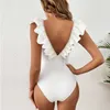 Swim wear 2023 Pearls V Neck One Piece Swimsuit Women Swimwear Push Up Monokini Mesh Bathing Suits Swim Suit Wear Beachwear HKD230628