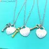 Pendant Necklaces key heart necklace female stainless steel couple big blue pink green pendant jewelry for neck gift for girlfriend accessories wholesale Z230629