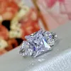 Cluster Ringen Luxe Zilver Kleur Wedding Engagement Cocktail Paars 5A Zirkoon Vinger Ring Ontworpen Voor Vrouwen Met S925 Sieraden