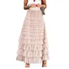 Skirts High-Waist Elastic Waist Maxi Skirt A-Line Ankle Length Loose Elegant Long Solid Color Cake Party Streetwear