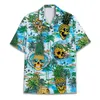 Camisas sociais masculinas versão vintage divertidas havaianas de terror tropical flores de praia manga curta lapela camisa de botão de peito simples masculino 230628