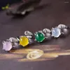 Cluster-Ringe, natürlicher Chalcedon-Ring, Jadeit, 925er Silber, Jade-Schmuckstein, Damen-Geschenk