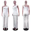 Kvinnor Jumpsuits Rompers Cmyaya eleganta kvinnor en axel hög midje lapptäcke rak ärmlös rosa jumpsuit 2022 Summer Office Lady Party Playsu J230629