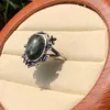 Klusterringar 1 pc fengbaowu naturlig serafinit ring oval cabochon 925 sterling silver kristall helande sten smycken gåva för män kvinnor