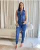 Kvinnors jumpsuits rompers jeans sträcker overalls knappar kvinnliga stänger av mager blå denim casual jumpsuit rompers j230629