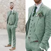 Abiti da uomo Abito da uomo in lino Beach Wedding Summer Slim Fit 3 pezzi Giacca leggera Gilet Pantalone Tuxedo da ritorno a casa