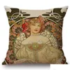 Taie d'oreiller Vintage Européen Art Nouveau Mucha Canapé Ers Maison Taie D'oreiller Décorative Beautif Fille Motif Coussin Er Jk2103Xb Drop Del Dhlgr