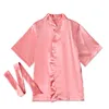 Pyjamas Barns mantel Solid Silk Satin Kimono Bathrobe Birthday Pyjamas Nightgown Kids Sleepwear Boy Girls Robes 12 månader -5 år 230628