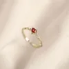 Cluster Rings 925 Sterling Silver 14K Gold Plated Ring For Women Red Zircon Korean Retro Vintage Simple Wedding Party Luxury Jewelry