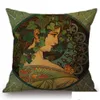 Kussensloop Vintage Europese Art Nouveau Mucha Sofa Ers Home Decoratieve Kussensloop Beautif Girl Patroon Kussen Er Jk2103Xb Drop Del Dhlgr