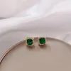 Orecchini a bottone Corea del Sud piccolo e squisito zircone smeraldo temperamento quadrato retrò per regalo donna ragazza