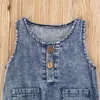 Strampler Baby Sommerkleidung Denim Strampler Kleinkind geborenes Baby Jungen Mädchen ärmellos Knopftasche Strampler Overalls Lässige Outfits 230628