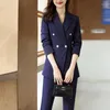 Kvinnors tvåbitar byxor 2023 Kvinnlig blå blazer Kvinnor Blandar Damer Ladies Work Business Office Uniform Style