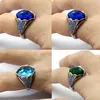 Cluster Rings S925 Sterling Silver Retro Ring Men's Boutique Generous Blue Glass Stone Golden Male Vintage Turkish smycken