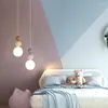 Pendant Lamps Modern Minimalist Macaron Color Ball Iron Resin LED G9 Lamp Bedside Bedroom Decorative Warm White Light Hanging Fixture