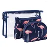 Sacs de rangement Couleur Flamingo Ladies Cosmetics Bag Set Imperméable Transparent PVC Wash Three-piece