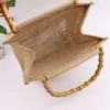 Shopping Bags Portable Burlap Jute Bag Handbag Bamboo Loop Handles Tote Retro DIY Women Big Size Beach For Girls 230628