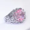 Кольцо из стерлингового серебра 925 пробы с боковыми камнями, инкрустированное розовым кристаллом, цирконом, преувеличено для женщин, свадебные украшения, подарок 230629