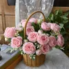 Fiori secchi 30 cm Bouquet di seta rosa rosa Peonia Fiore artificiale Testa grande 4 Piccole decorazioni per la casa di nozze da sposa