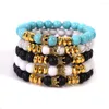 Charm Bracelets 6pcs Natural Stone Crown Bracelet 8mm Beads Blue Turquoises Matte Black Lava Rock Amulet Meditation For Jewelry Making Free