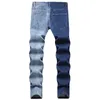 Dunkel- und hellblaue Nähte, kontrastfarbene Jeans für Herren, modische, schmale, bedruckte, gerade Denim-Hosen, Sommer- und Alltags-Streetwear