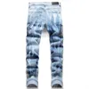 Jeans para hombre diseñador AM Style Punk Blue Hole Slim Fit Elástico Estampado teñido Pies pequeños 3091 30FC