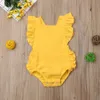 Rompertjes Merk born Peuter Kinderen Baby Meisjes Romper Ruches Korte mouw Effen Ruglooze Riem Jumpsuits Katoen Effen Playsuit 230628